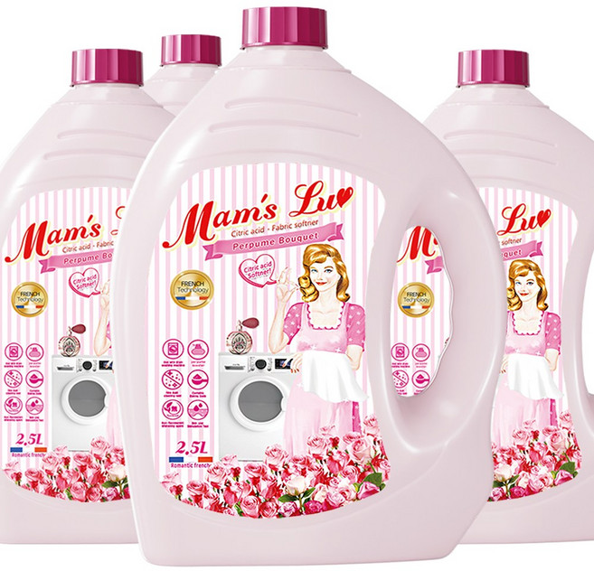 맘스럽 퍼퓸부케 섬유유연제 프랑스 향수첨가 에이프릴 핑크로즈향 실내건조형 구연산첨가 프리미엄, 2.5L, 4개