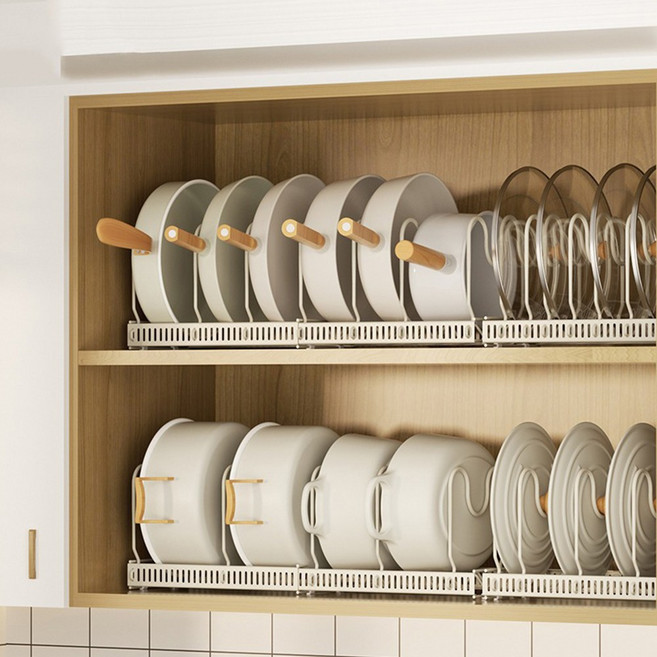 호프너 1+1 키친 확장형 후라이팬 정리대 2p세트 그릇 접시 냄비정리대, 블랙+블랙, 7단, 1개