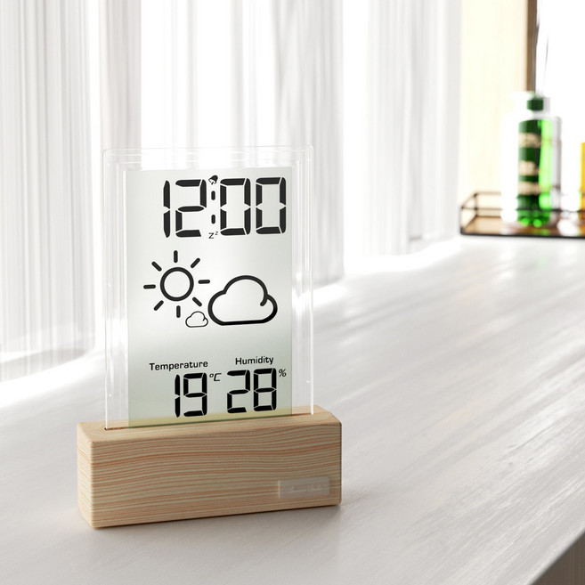 Banana 유리나무 온습도 날씨 디지털 LCD시계, 혼합색상