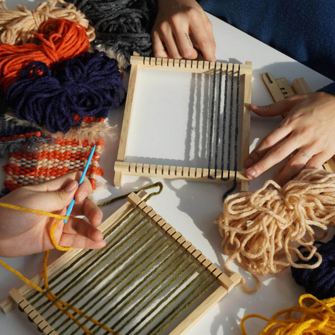 SANS 위빙 니트 털 티 코스터 만들기 DIY, 1개, [오렌지그레이+위빙틀]