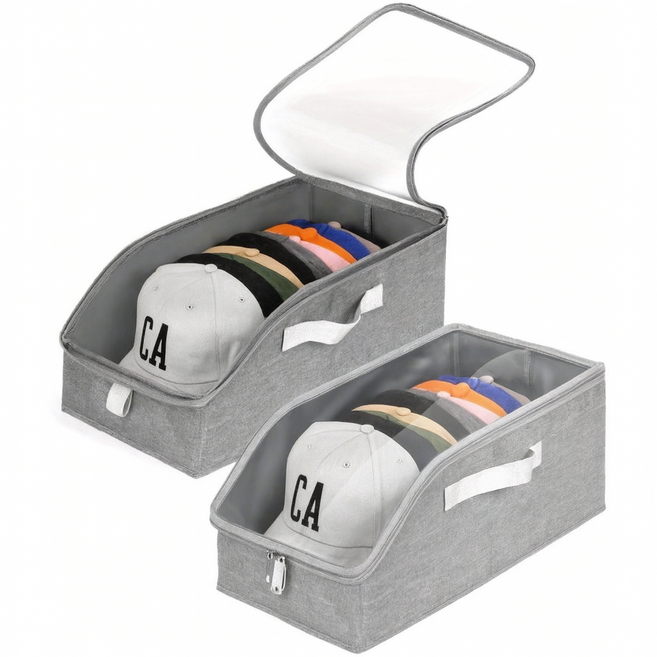 공간활용 모자 정리대 세트 다용도 수납함 부직포 정리함 리빙 박스, 2개, 그레이