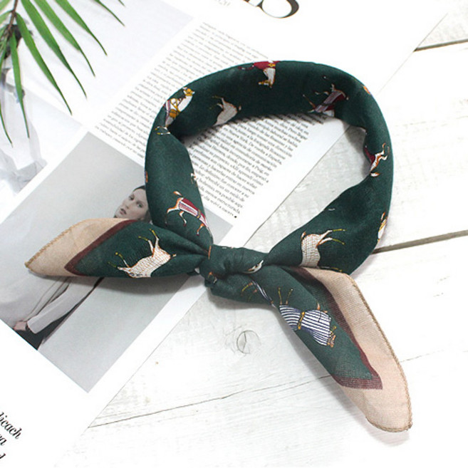 렌느 여성손수건 아사 가제 면 쁘띠 목손수건 플라워 꽃무늬 미니 쁘띠 스카프 선물