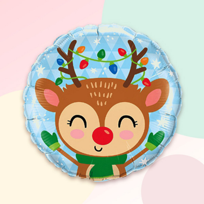 [파티지] 대형 크리스마스풍선 모음 C / 성탄절풍선/ 트리풍선/산타풍선/눈사람풍선/루돌프풍선/썰매풍선, C_B_18인치 원형풍선_하늘 빨간코 루돌프
