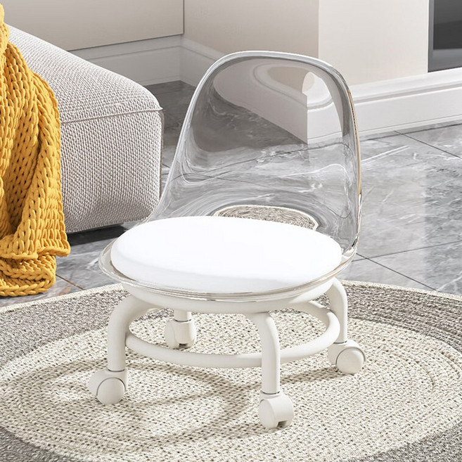 콜콜러브 이동식 앉은뱅이의자 회전 작업 요추등받이 의자 청소 바퀴의자, 1개, 화이트