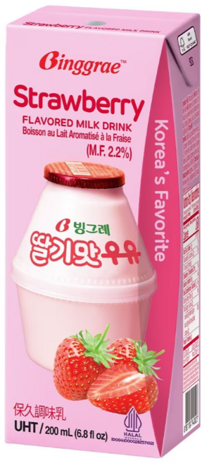 Binggrae 草莓調味乳, 1個裝, 草莓牛奶200mL×1瓶, 200ml