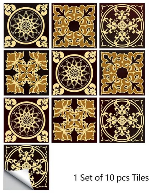 세라믹타일 회색 레트로 패턴 무광택 표면 타일 스티커 주방 욕실 테이블용 전송 커버 바닥 껍질 스틱 벽 데칼 10 개, [10] MZ-6-009