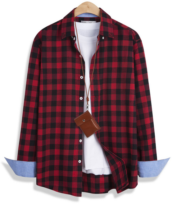 모니즈 소매 배색 고방 체크 긴팔 셔츠 남방 빅사이즈 SHT257