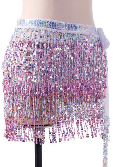 스팽글술 힙스카프 라인댄스 밸리 벨리 줌바 에어로빅 공연 무대 연습, 실버연핑크