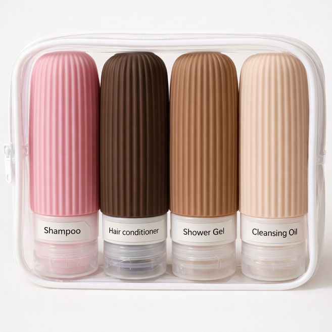 하이리브 기내반입 새지않는 실리콘 여행용 공병 90ml 4P, 1세트, 베이지톤