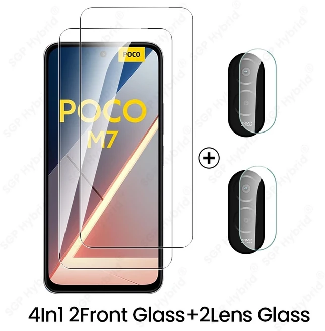 호환 포코 M7 4G용 8 in 1 9H 투명 강화유리 스크린 보호필름 리틀 포코 M7 PocoM7 M 7 7M 4G 카메라 글래, 02 4in1 2front 2lens, 02 For Poco M7 4G