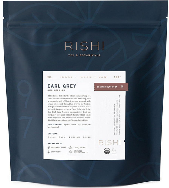 Rishi Tea 얼 그레이 허브 티 | 면역 지원 유기농 카페인 홍차 시트러스 맛 | 15개의 티백 49.6g (1.75온스) 6개입, 15개