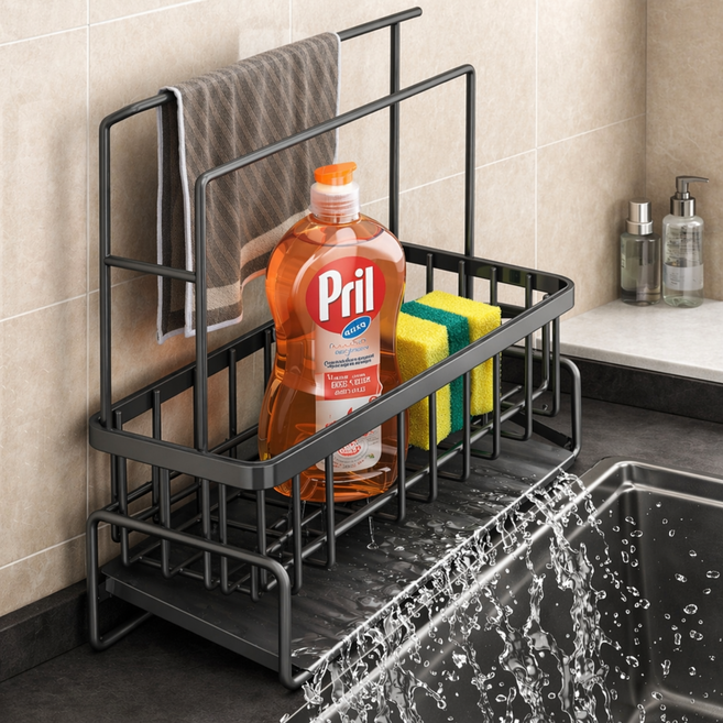 아이디픽 위생적인 스테인리스 물빠짐 수세미거치대, 1개, 실버