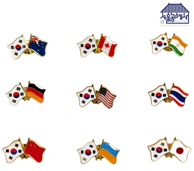 세계 국기뱃지 교차뱃지 태극기 외국기