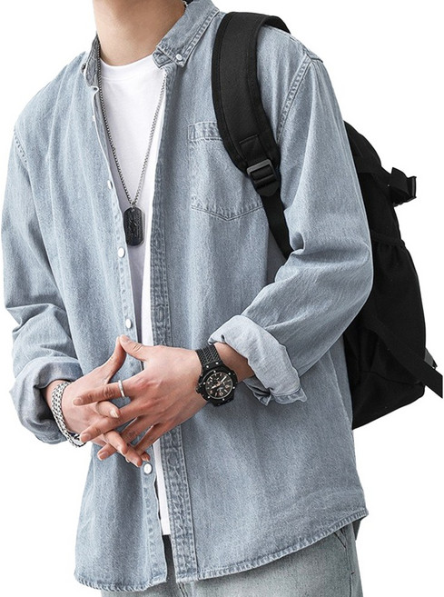 심플리크 남자 오버핏 데님셔츠 워싱 청남방