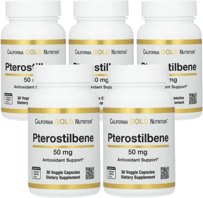 캘리포니아 골드 뉴트리션 CGN 프테로스틸벤 50mg 30캡슐 5통, 30정, 5개 - 쿠팡