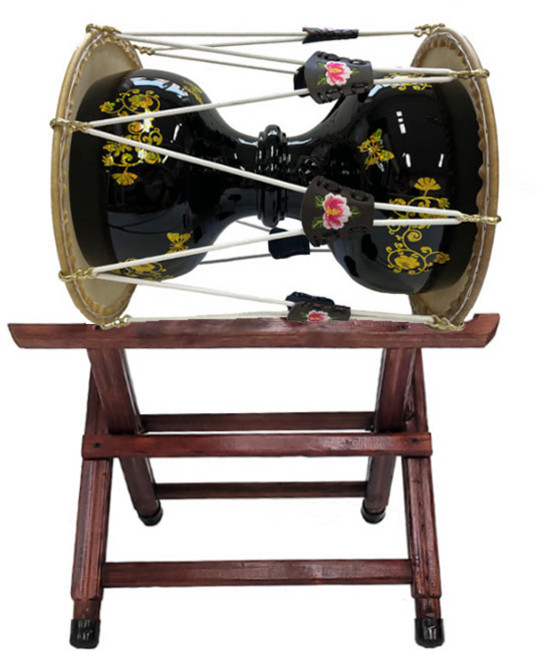 당초문양 고고장구+카슈 받침대 세트, 노랑