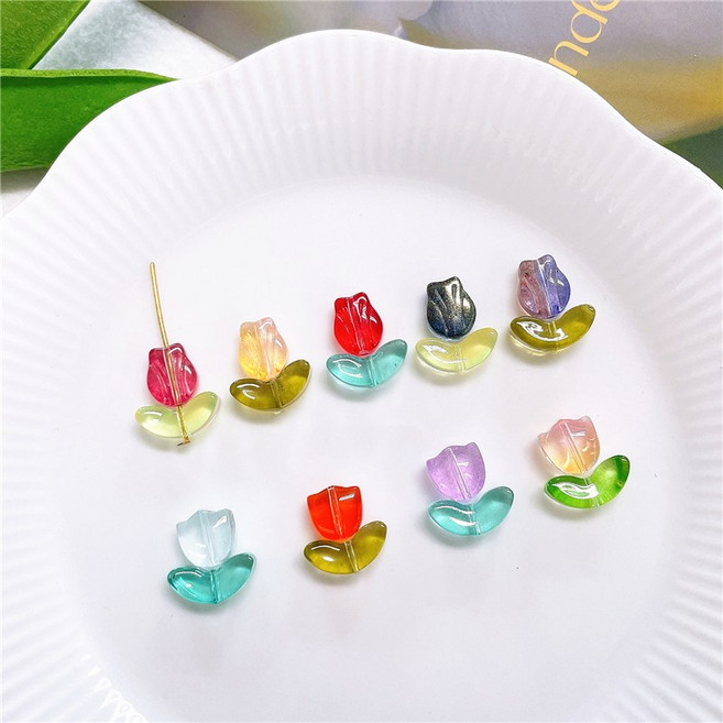 (3pcs)나뭇잎 튤립 글래스크리스탈비즈 팔찌재료, (3개입)슬림튤립, (K38-5)레드, 1개