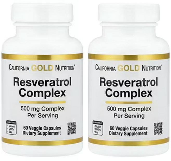 캘리포니아 골드 뉴트리션 레스베라트롤 복합체 500mg 캡슐 60 정, 2개, 60정