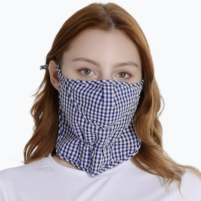 빅토리아 체크지지미마스크 면마스크 골프 햇빛 가리개, FREE, 네이비, 1개