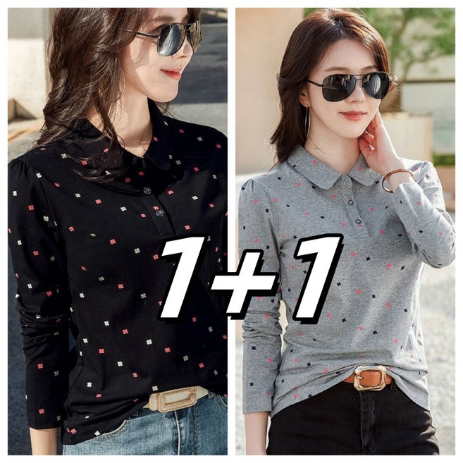 SALE NEW1+1여성 긴팔티 폴로카라티 긴팔면티 여성 상의 슬림핏 패션 스트레치 여성오피스룩 작업복상의 여자티셔츠 컴포트 원단 2장 4XL