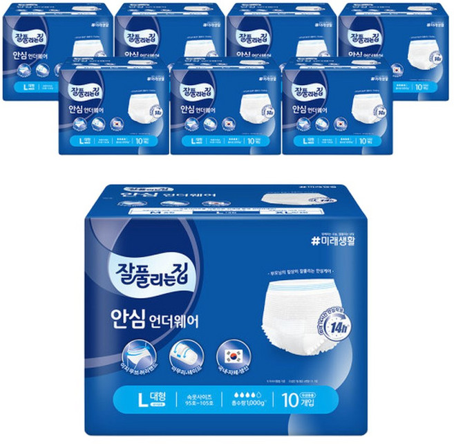미래생활 잘풀리는집 안심 언더웨어 대형 10매 x 8팩, 8박스, 10매입