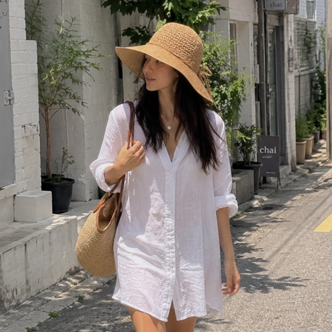 여성 라피아 밀짚모자 와이드챙 플로피햇 여름모자