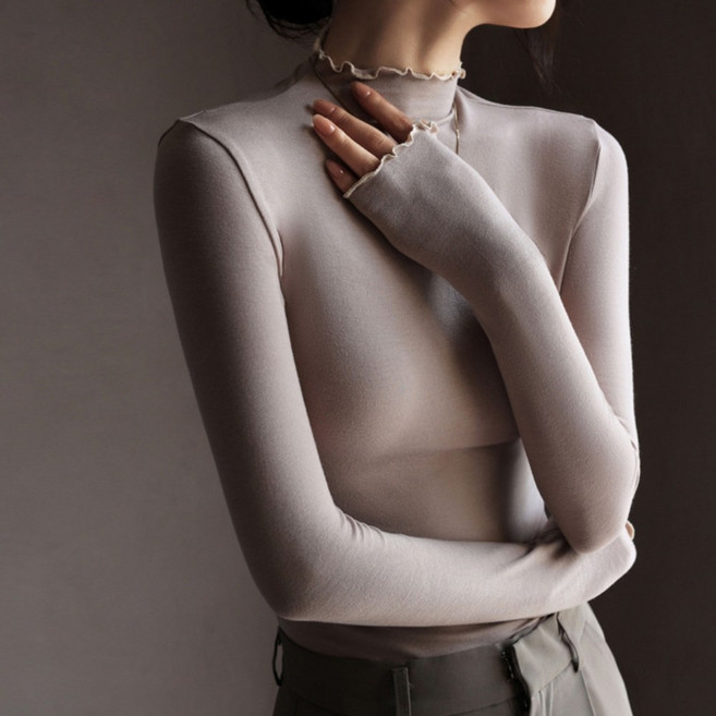 패피샵 여성 비스코스 텐셀 모달 이너 레이어드 물결 반목티