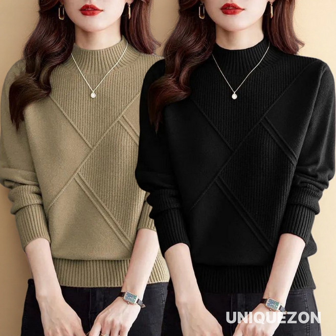 UNIQUEZON 중년여성의류 루즈핏 반폴라 긴팔 니트티 가을 겨울 스판 스웨터