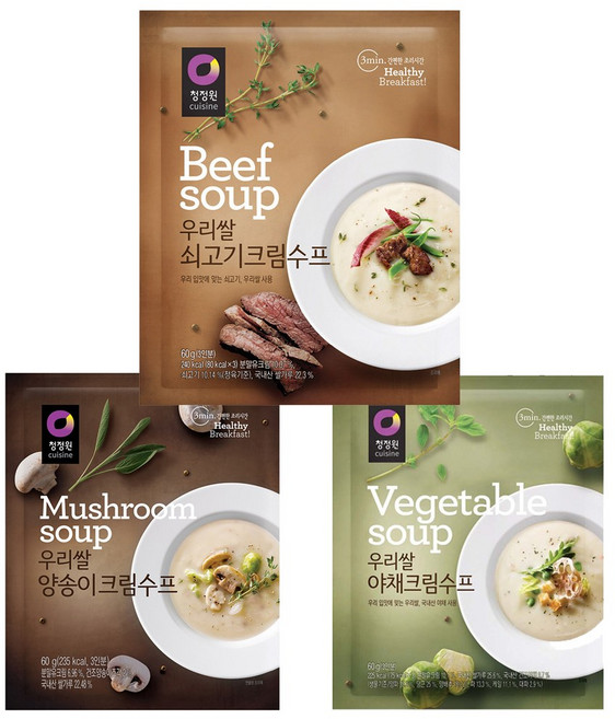 청정원 우리쌀 쇠고기수프6개+양송이수프6개+야채수프6개 총18개, 60g