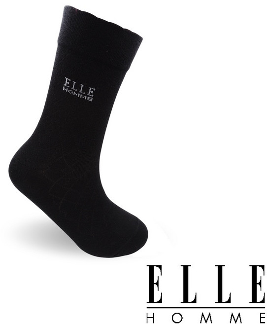 【ELLE HOMME】菱格暗紋寬口休閒紳士襪 舒適透氣男襪 棉質長襪