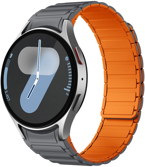 갤럭시워치7/6/6클래식/5/5프로/4/4클래식 호환 자석형 실리콘 마그네틱 스트랩, 오렌지/그레이, 1개