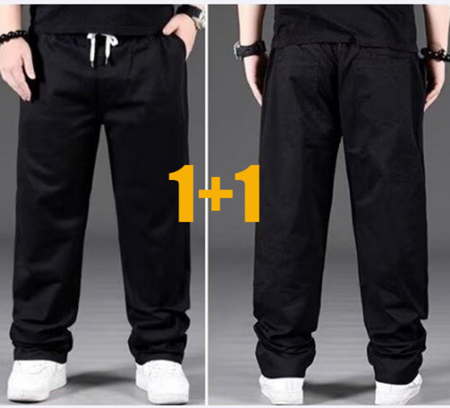 (1+1 2벌) XL-8XL 히트세븐 빅사이즈 와이드 밴딩 바지 남성 통바지 통넓은 오버올 남자 케쥬얼 면바지 남자 봄 여름 가을 40 42 44 46 48 50인치 BSD9