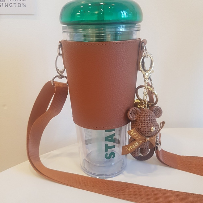 엘유글로벌 텀블러 스트랩 스타벅스호환 콜드컵 파우치 가죽 가방 홀더, 1개, 엘유글로벌 가죽 스트랩 대형