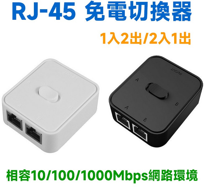 RJ45 2進1出 切換器 Gigabit 1000Mbps 網線共享 內外網切換, 白色, 1個