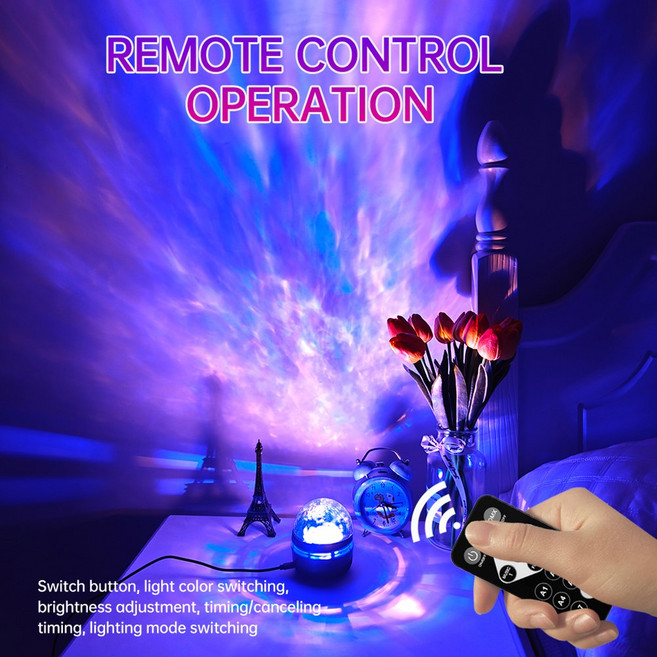 USB 갤럭시 RGB 5V 조명 자동 회전 사운드 활성화 DMX 원격 제어 홈 시어터 룸 장식, Water Reflection, Usb plug, Black