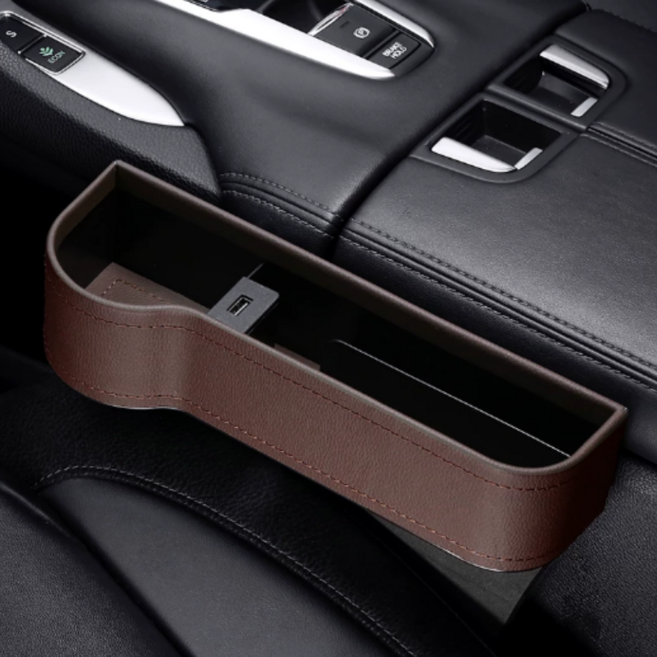 모터핏 차량용 틈새 컵홀더 수납함 사이드포켓 운적선 + 조수석 세트, 브라운, 1세트