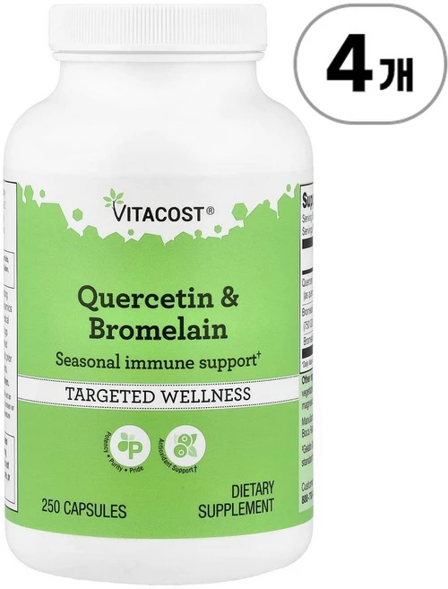 비타코스트 퀘르세틴 & 브로멜라인 Vitacost Quercetin & Bromelain 250정, 4개 - 쿠팡