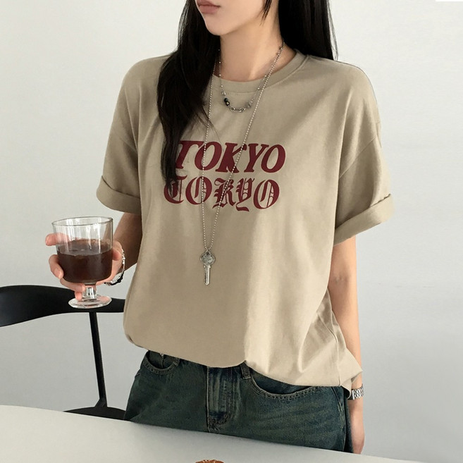 티데일리 남녀공용 도쿄 프린팅 오버핏 20수 라운드 반팔 티셔츠