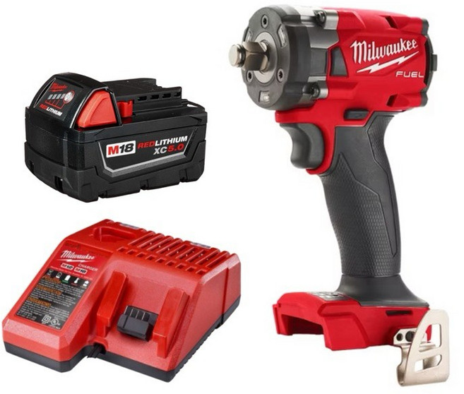 Milwaukee 米沃奇 M18 18V 無碳刷 輕型高扭力板手 外匯機, 1個, M18FIW2F12-1+5.0套裝