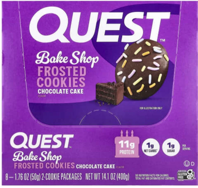 퀘스트 뉴트리션 베이크 샵 프로스티드 쿠키 초콜릿 케이크 Quest Nutrition Bake Shop Frosted Cookies Chocolate Cake 8 Pack - 쿠팡