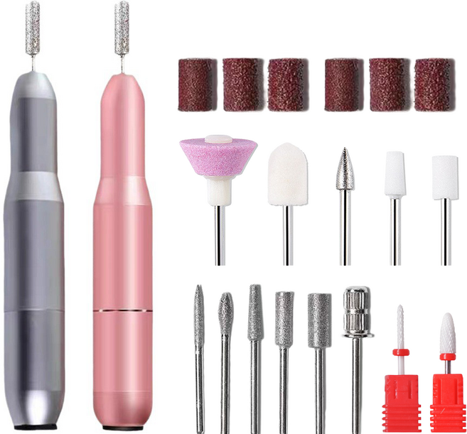 일리마 젤 네일 드릴 전동 네일 케어 관리기 속도 조절 비트 13종 세트, 1세트, 핑크