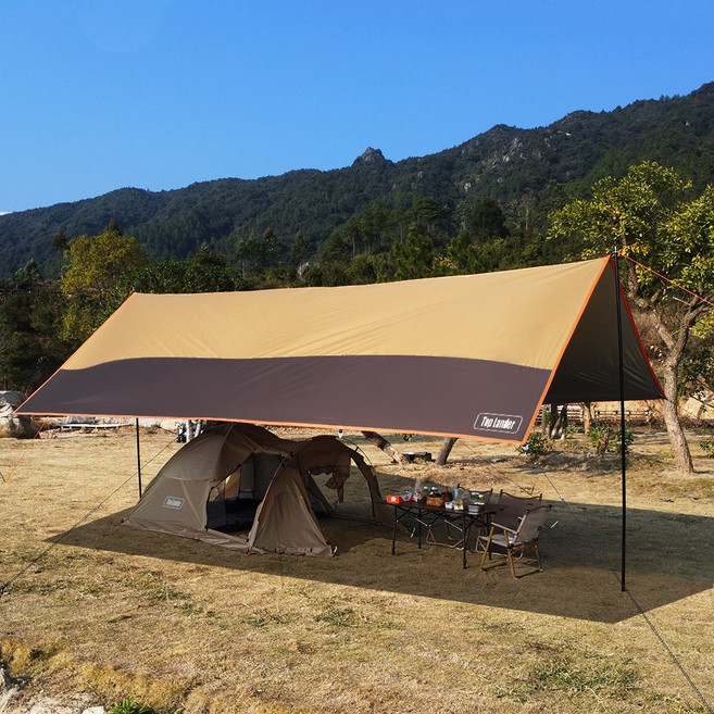 탑 랜더 경량 대형 캠핑 방수 자외선 차단 옥스포드 타프 여러 명이 사용 가능, 타프 세트, 브라운