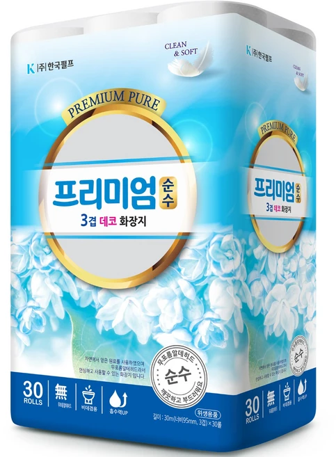프리미엄순수 3겹데코 화장지 30M, 30개입, 1개 - 쿠팡