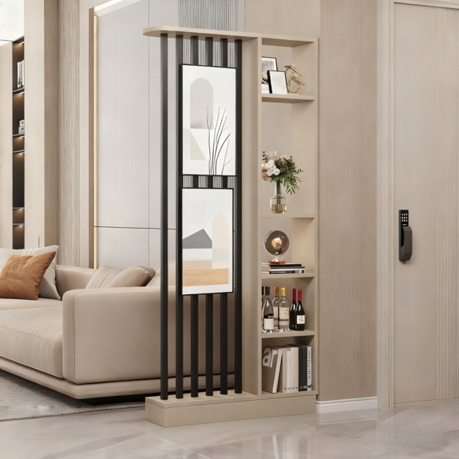 YAPOGI 모던 원목 거실 현관 파티션 공간분리 파티션 사무실 거실 파티션, 카키+ 블랙