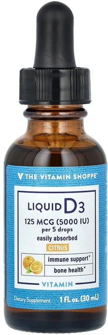 The Vitamin Shoppe Liquid Vitamin D3 Citrus 125 mcg 5 000 IU 1 fl oz 30 ml, 5000 IU, 1개 - 쿠팡