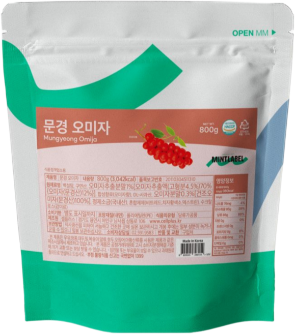 민트라벨 문경 오미자 에이드 아이스티 음료 파우, 1개입, 800g, 1개