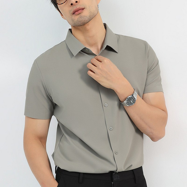 글리멜로 남자 구김없는 스판 쿨링 냉감 반팔 와이셔츠