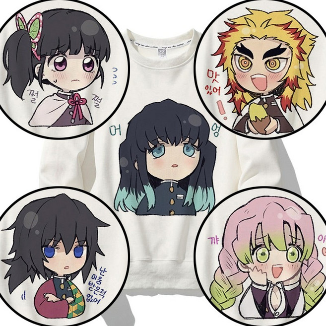 귀멸의 칼날 한글 레터링 캐릭터 맨투맨 105-110 무이치로 카나오 쿄쥬로 미츠리 기유 애니 티셔츠