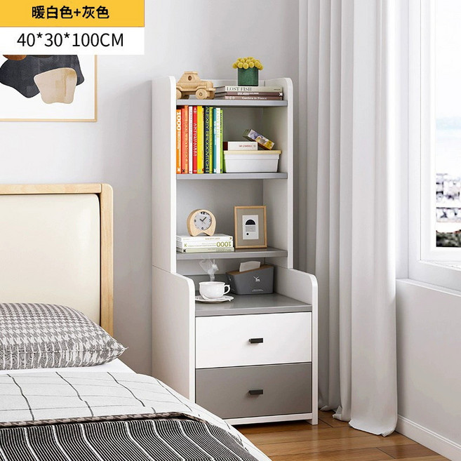 틈새협탁 슬림 미니 틈새 서랍 좁은 수납 협탁 원목 침대옆선반 우드, 1세트, 흰색그레이 4단 40x30x100cm