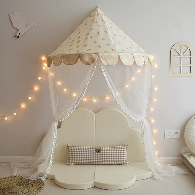 노르딕마을 반달 침대 캐노피 여아 공주침대, 베이지 아기곰